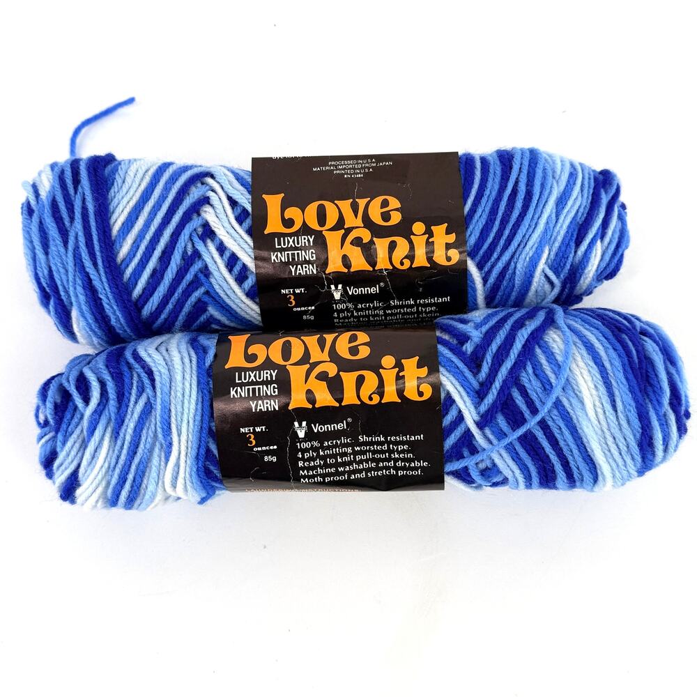 Love Knit Vonnel Yarn Lot of 2 Blue White A-5 3 oz 4 Ply Worsted Acrylic TM747